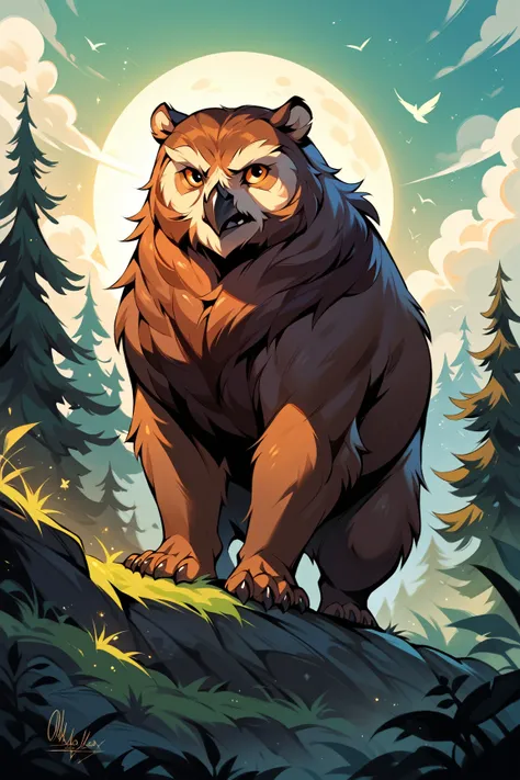 Owl, bear, owlbear, owl faced bear, fantasy style art, digital painting, concept art, extremely detailed, ultra high resolution, 8k