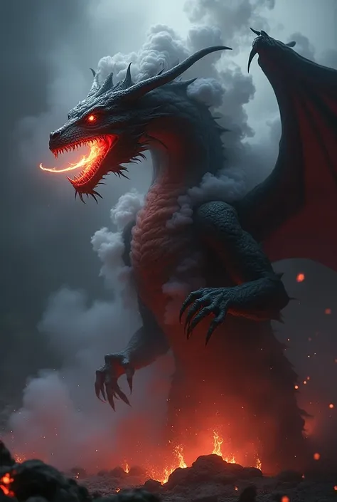 dragon

smoke in the shape of wings, black and red dragon of smoke, beautiful eyes, thick smoke, fractal of white smoke, texture and texture of smoke, fangs transparent neon, cosmic background, stars, chorer, high detail, Magma, flame from the mouth, fire,...