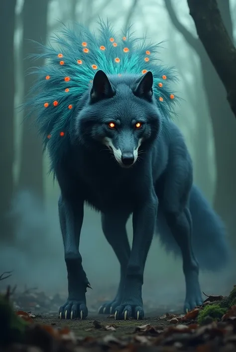  

**Prompt 2:**
"Design a hybrid creature combining the features of a [peacock] and a [wolf] into a single, monstrous being. The creature should have the powerful, muscular body of a wolf, with sharp claws and a wild stance, while its head merges into the...