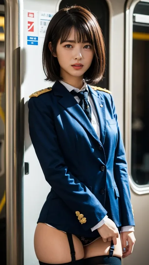  in the train 、Sexual abuser 、 panties露出 、 is standing、masterpiece, Best Quality, shape,  very detailed, Delicate details,  Hi-Res, 8k, wallpaper, Perfect dynamic composition,( high quality , Realistic eye depiction:1.3), (( 2 people , 女子高生 2 people )), 、 ...