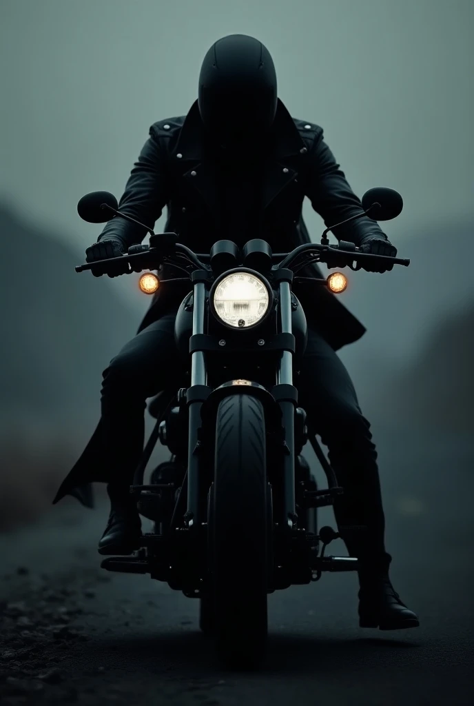 Black biker on a black motorcycle 