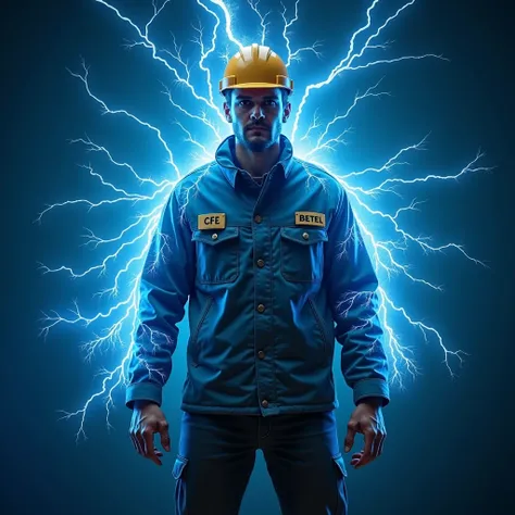 A Good man, a innovative man who is an electrical engineer and whose name is CFE ,  I want him to maintain the style and dress of an electrical engineer but to demonstrate that he can control electricity and generate electrical explosions. Electricity is b...