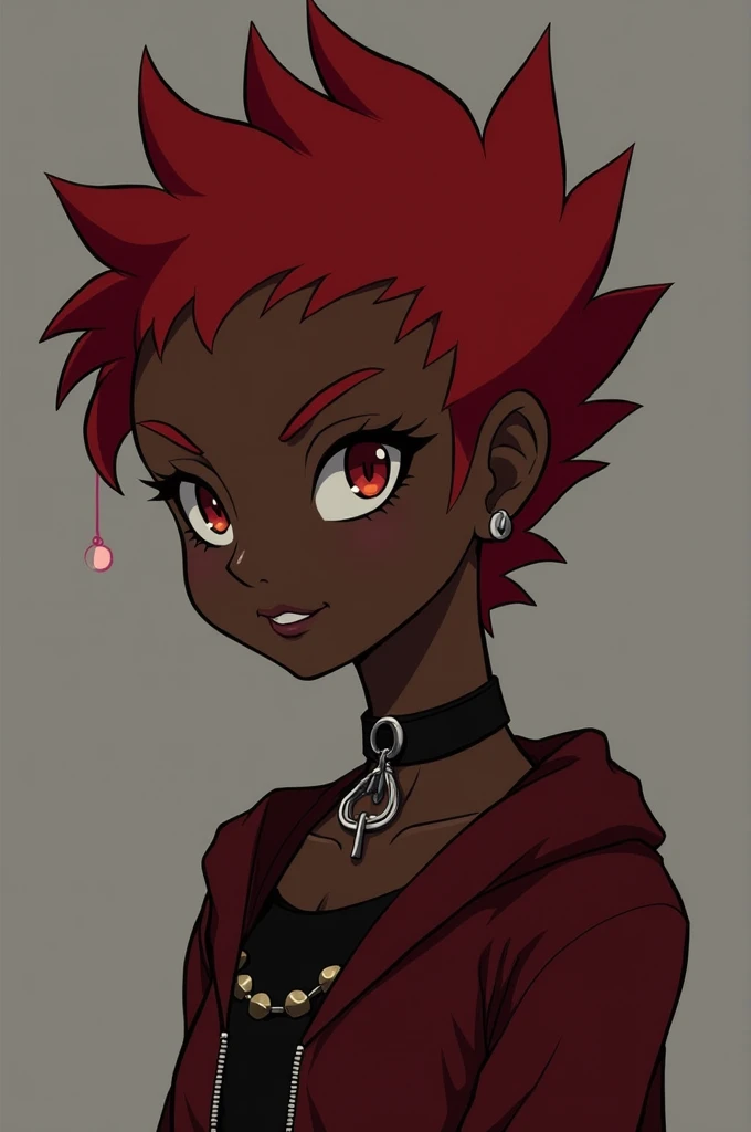 Dark skinned Loli whith a red spiked choker 