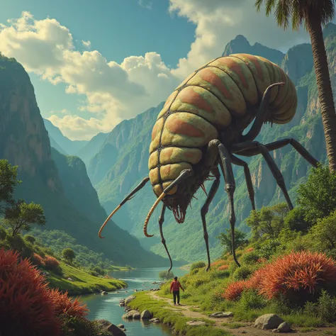  1960. on another planet very similar to earth. in valley there is a large long huge alien (((a big, fat, multi-legged insect larva is crawling)))
