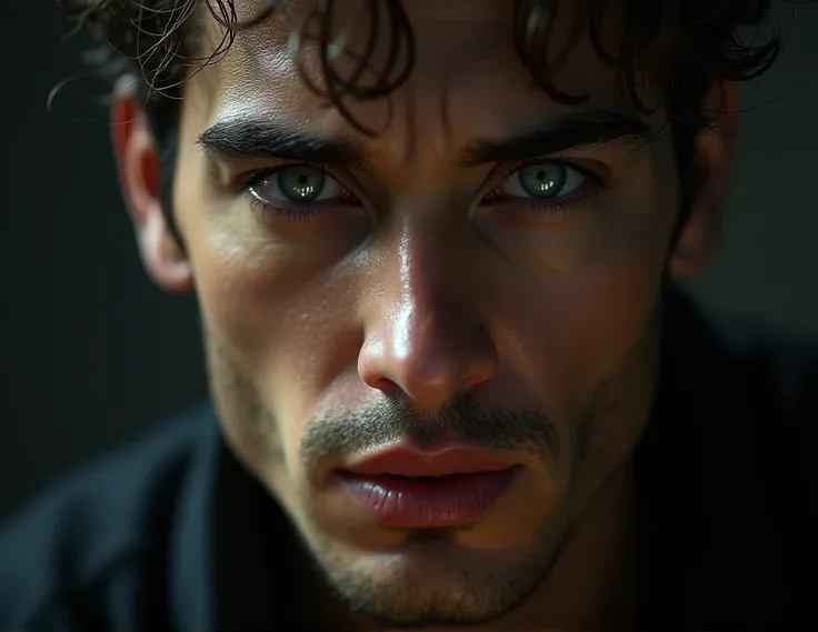 a charismatic man, beautiful detailed eyes, beautiful detailed lips, extremely detailed face, longeyelashes, elegant expression, looking directly at camera, dramatic lighting, cinematic, dark moody colors, digital painting, intricate details, (best quality...