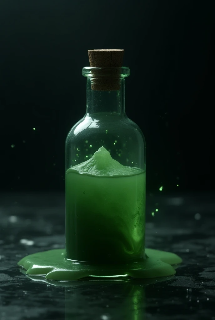 Vial containing dark green blood and slime 