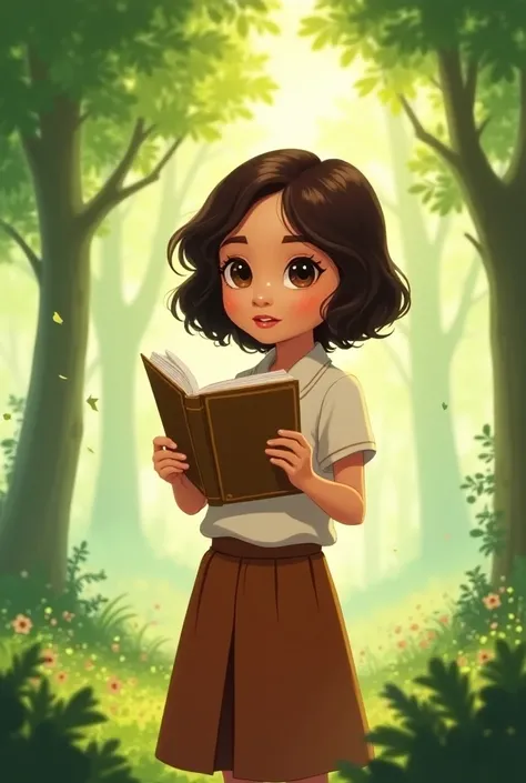 make me a story book cover a  with brown eyes and short wavy brown hair in a park holding a book add the title Dian’s Dream: The little Teacher who could!