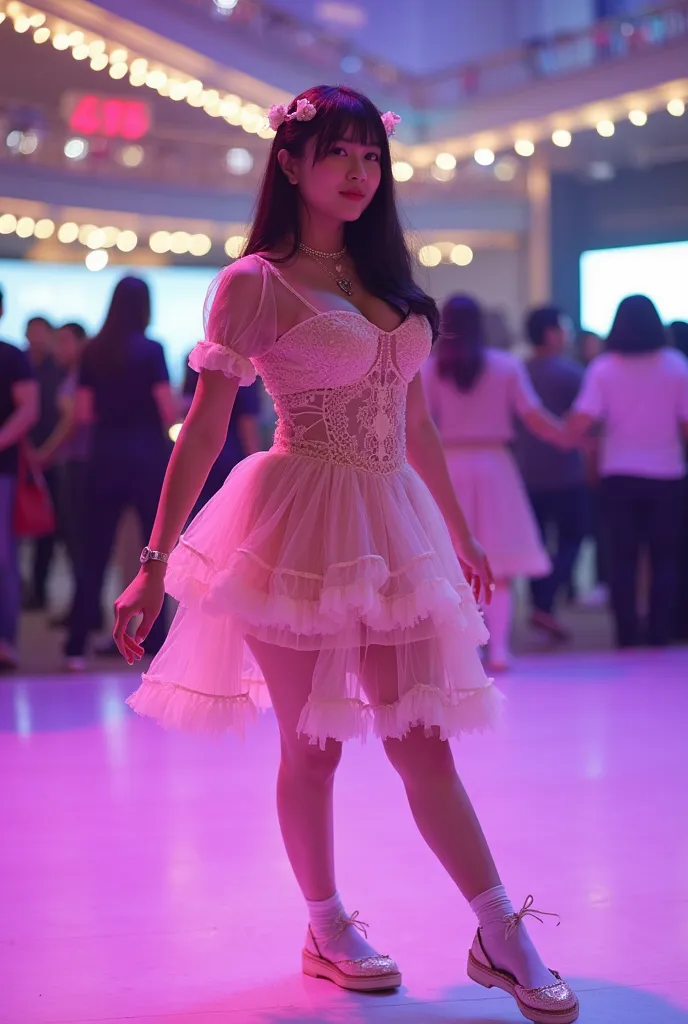 lolita,  a young woman perform in a dance floor, wearing mini lolita dress and accessorized