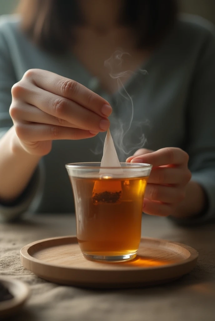 a person warming up a tea bag while seeing their face