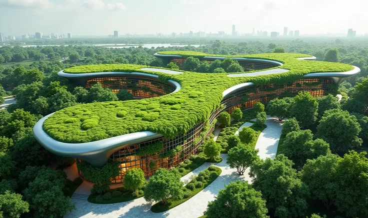 Design the volumes with green roofs with movement following Singapores green plan with green lattice areas