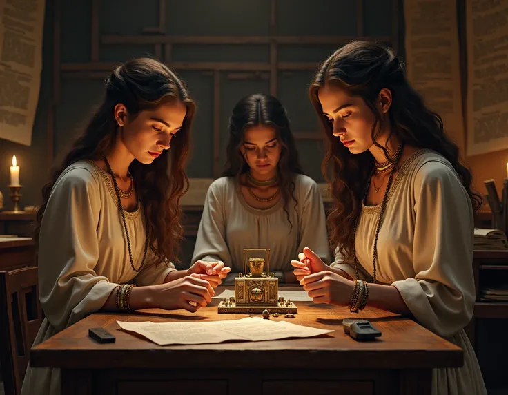 Young women of ancient times developing the first advances in computing