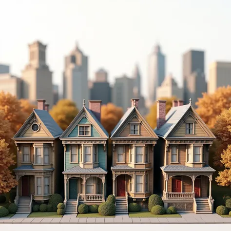 Create a 3D render for houses, old style, in New York, transparent background