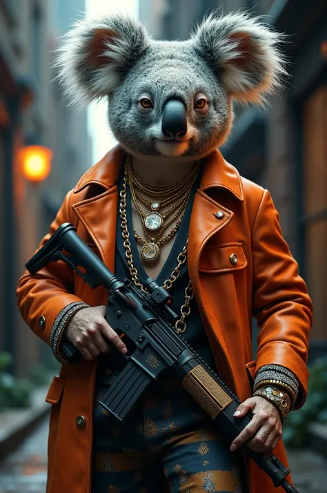 Koala with the biggest drip in history and a gun