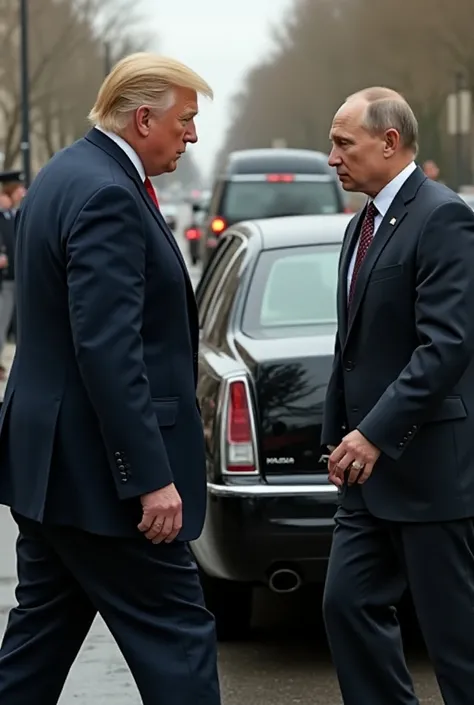 US president Trump stops Russian president Putins car and arrests Putin as traffic police