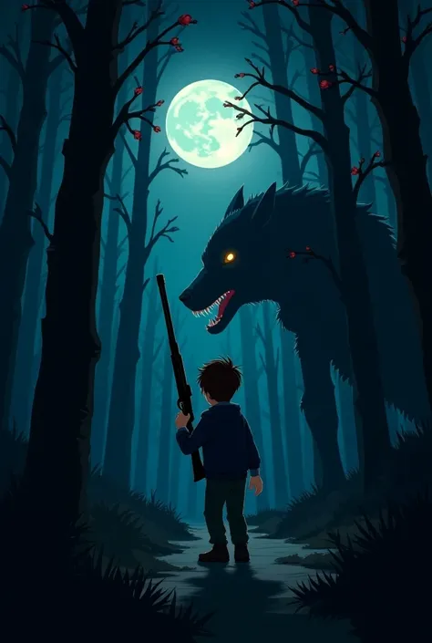 On the night of the full moon ,  armed with just a shotgun  ,  Ivan entered the forest ,  his hands trembling with fear and expectation .  The silence was interrupted only by the rustling of leaves ,  and the young man was faced with a creepy werewolf ,dar...