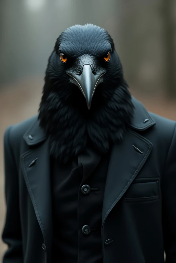 Take the photo of a crow in a jacket