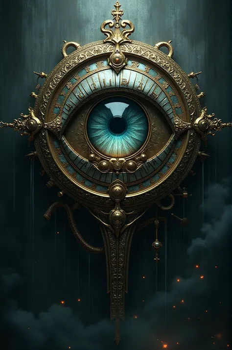 "God Clock" text, Gods clock, Gods Clock, scary left eye with a metallic clock replaced