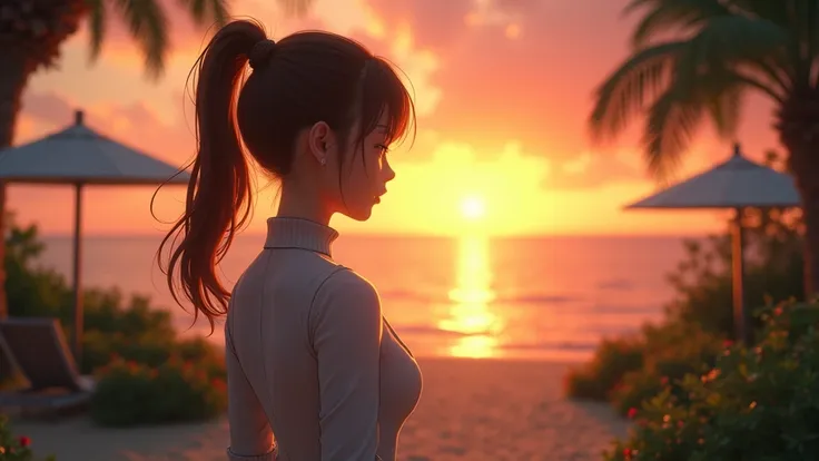 anime style: Incredibly realistic and highly detailed, realistic cinematic photo of very beautiful woman in her 30s
stunning woman,in a (garden:1.1),wearing a (crewneck:1.1),(ponytail),(sunset:1.1),(8k, RAW photo, best quality, depth of field, ultra high r...