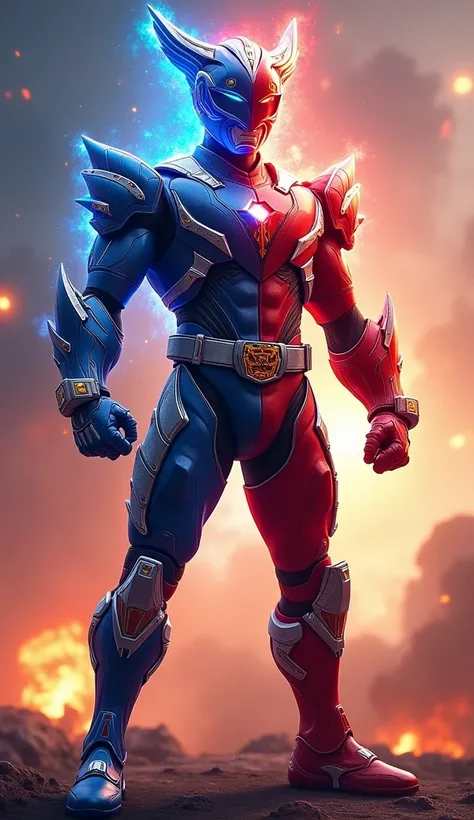 It is a hybrid between the red Power Rangers and the blue Power Rangers