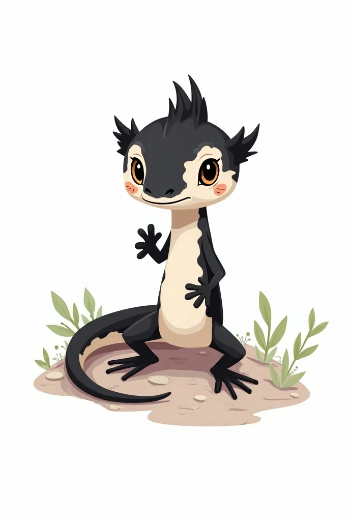  cute forest salamander , Black and white, Illustration, Remove background white , Crested gecko