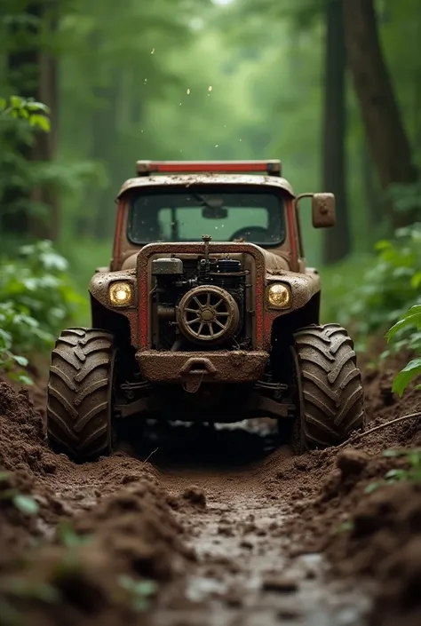 Motoblock in the mud in the forest