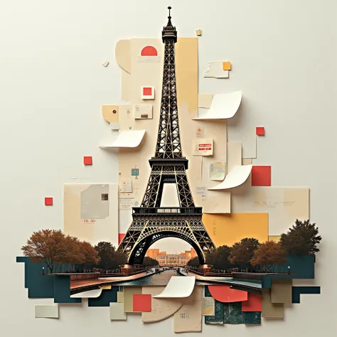  eiffel tower abstract, paper collage  