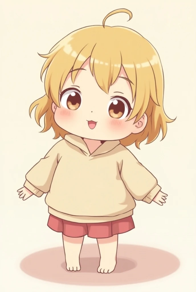 Anime chubby teen girl with dark blonde hair.