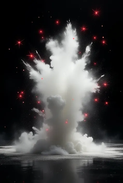 Sur fond noir , Explosions dans le vide de poudre blanche .
Ajoute des étoiles rouge .
