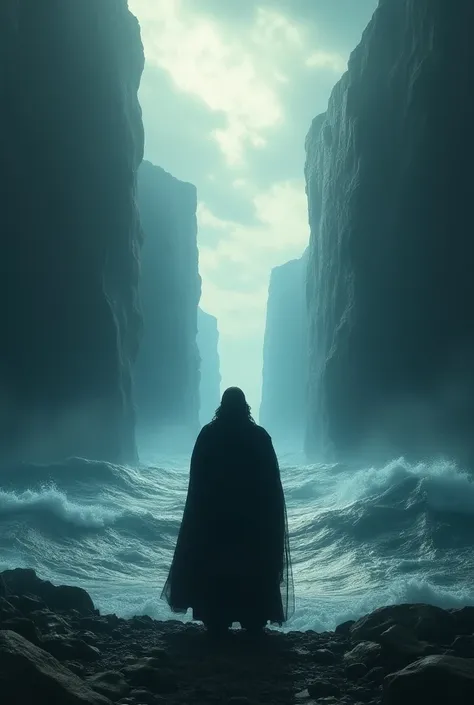 
​

"An epic, cinematic scene of Moses with his back to the viewer, dressed in ancient, dark robes, exuding a sense of leadership and strength, parting the waters of the Red Sea. The waters dramatically split, forming towering walls of water on either side...