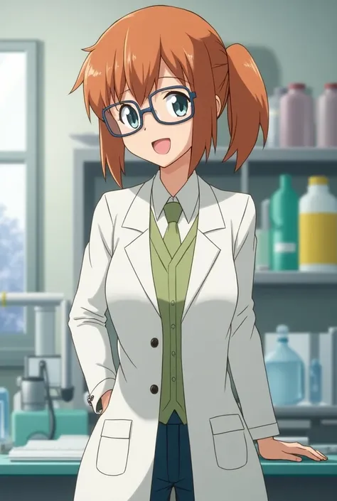 misty de pokemon, adult,  loose hair ,busty, wear square glasses,  Scientific,  Laboratory