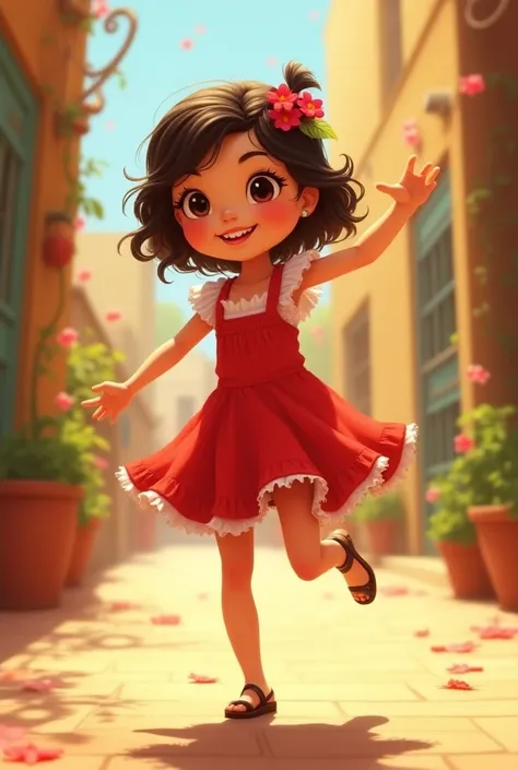 dancing little, sweet, beautiful, plump girl 2- dressed in red, short shorts in Spanish style