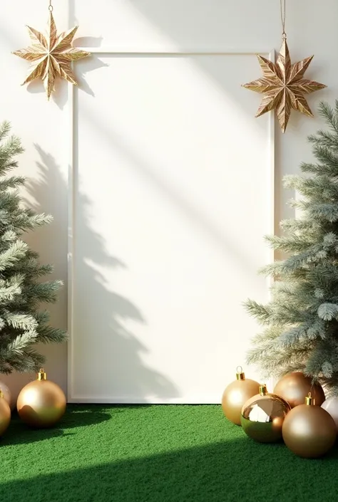 Design if a Christmas flyer, include space for a quote, add relevant Christmas images like diamond stars and balls or balloon and Christmas carpet grass at strategic locations on the design. It should look amazing and modern, hyper realistic. 
