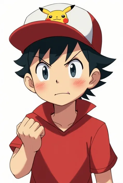  highres icon,  masterpiece , red (Pokémon), 1boy, Alone,  upper body , irritated,  hand positioned for combat , transparent png background , adicione elementos que deixe bem explicito que se trata de ash ketchum Pokémon