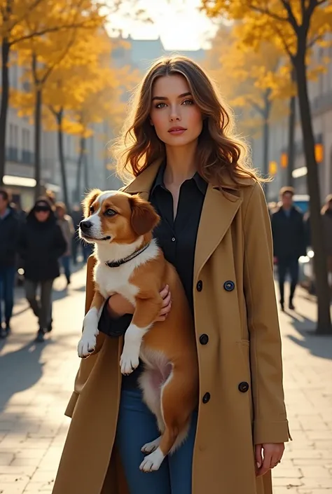 Belle jeune femme qui tient un jomme avec une laisse