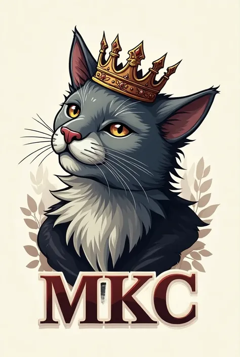 Cat wearing a crown ,  being a logo with MKC written in a very striking way 