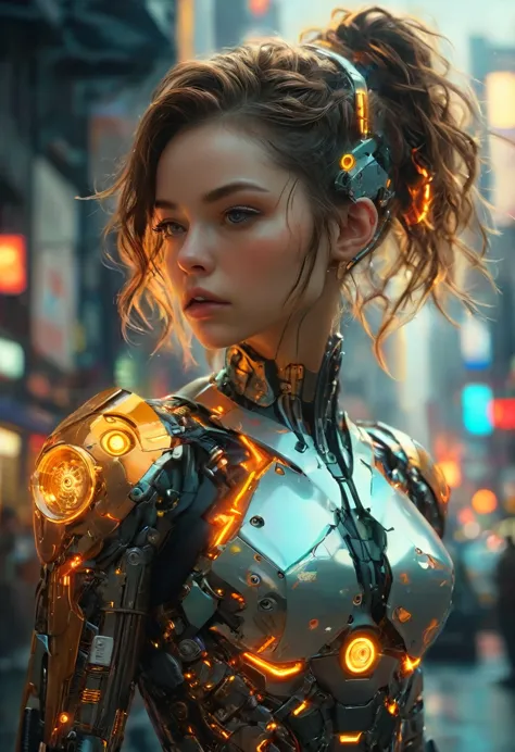 detailed portrait cyberpunk (sks person), futuristic neon reflective wear, sci-fi, robot parts, ismail inceoglu dragan bibin han...