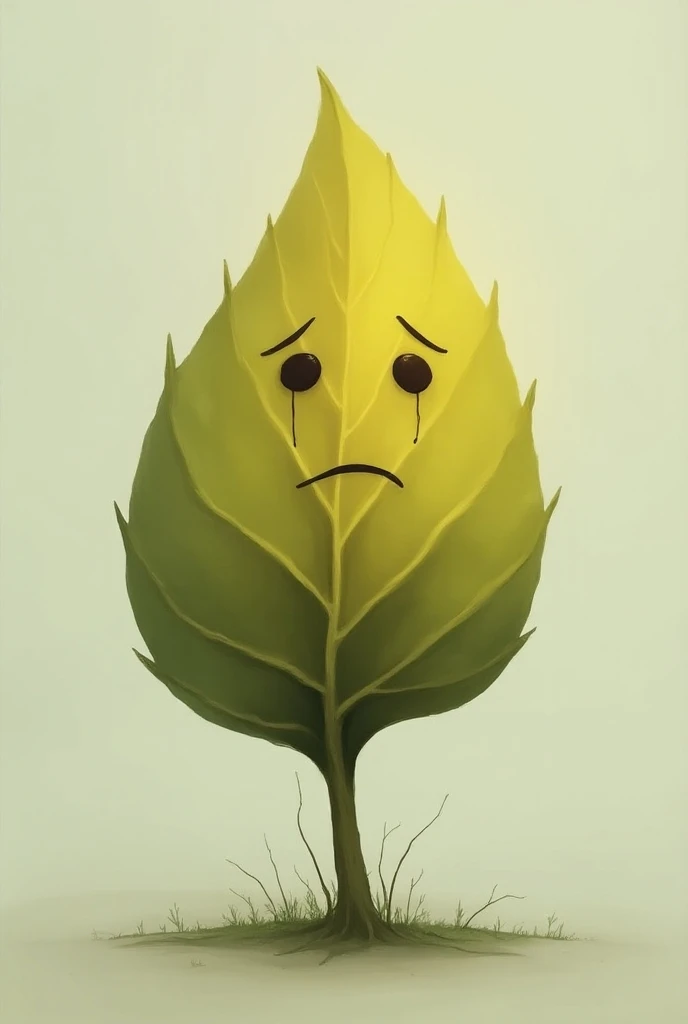 a leaf of a sick plant with a drawing of a sad face