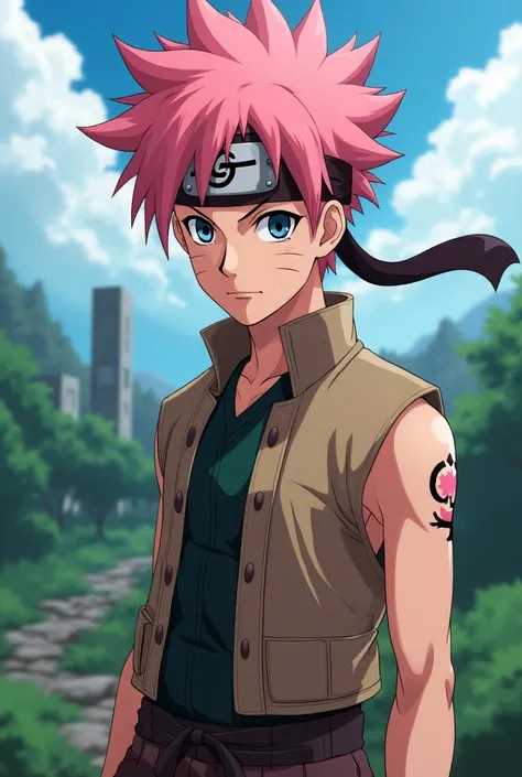 Pink hair adult naruto uzumaki with leaf village hair band 