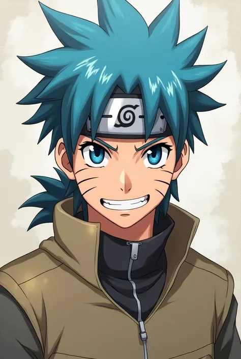 Blue  hair adult naruto uzumaki with leaf village hair band 