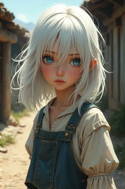 A 17-year-old white-haired, blue-eyed girl is a peasant girl