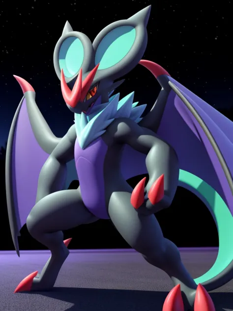 noivern, solo, dynamic pose, night, uploaded on e621, 3d:0.4 , (anthro, furry)