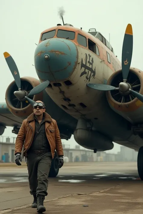 Dieselpunk Pilot entering a plane