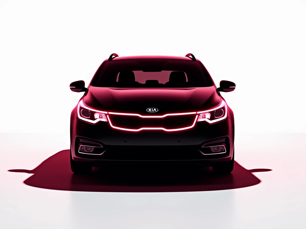 Neon silhouette of the car, front view at an angle of 30 degrees, stylish, black tones, Kia Ceed SW station wagon 2012, white background