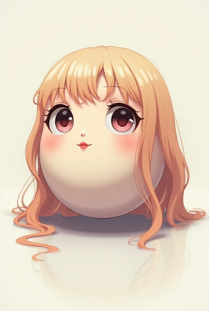 An anime-style medium shot of a ball with female eyes and female mouth, female hair on it. 