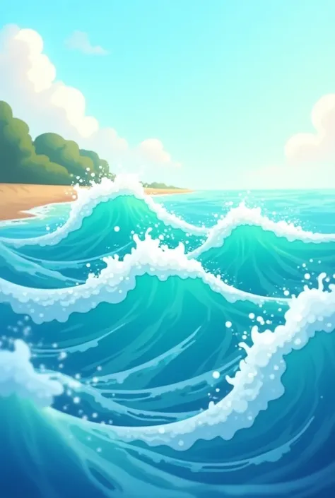 simple animation of ,  waves as if it were a book illustration, but lively