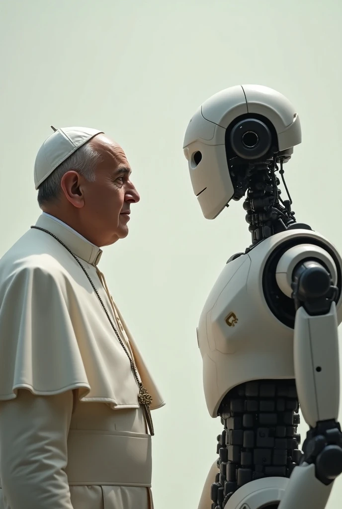 Pope Francis with
 a robot and add the text that says "Critical analysis of Pope Francis message on technology "