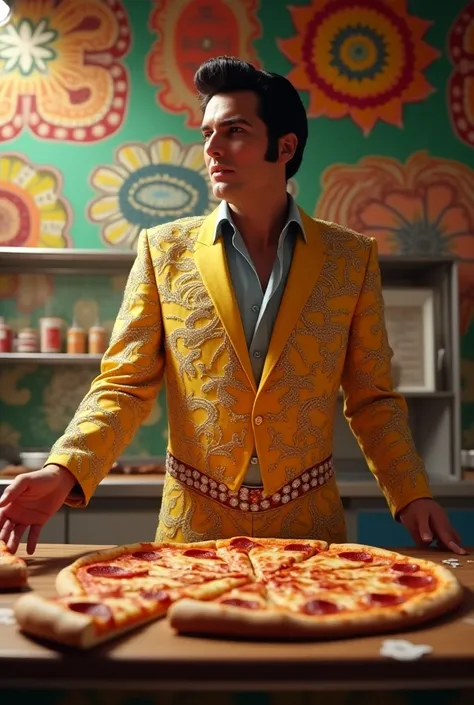 Elvis Presley selling pizza on vinyl wallpaper