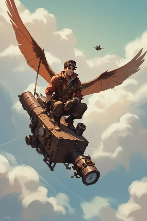 A flying steampunk fortress, digital painting