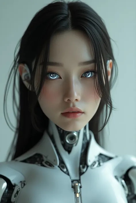 Create me a brunette with the face of a sexy robot 