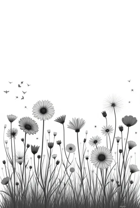 Wild flowers to color in black and white 